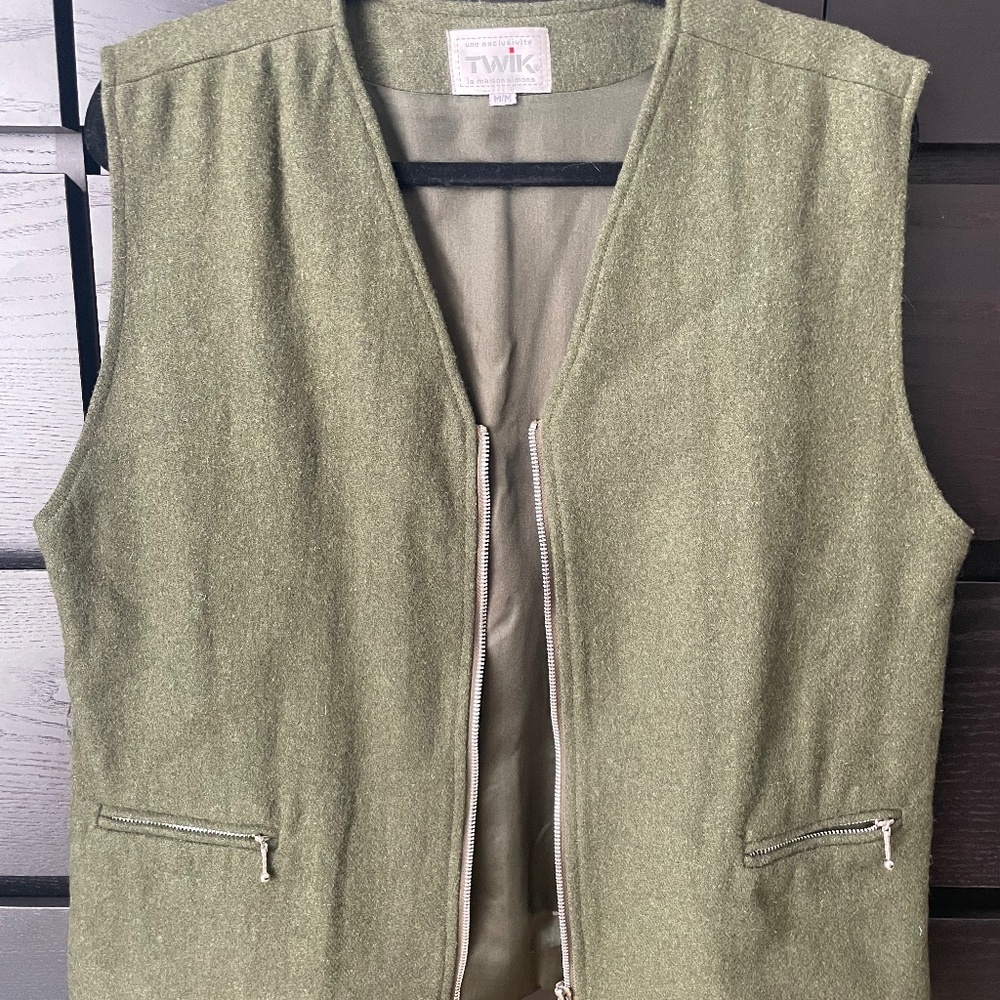 Twik by Simons Olive Wool Blend Vest M Zip Pockets Urban Layering